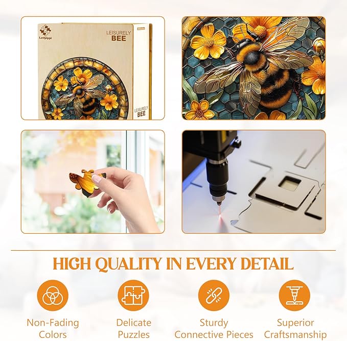 Wooden Puzzles for Adults, Wooden Jigsaw Puzzles for Adults Kids, Leisurely Bee Unique Shaped Wood Puzzles Adult, Creative Birthday Gifts for Friends Family Game (13.4 * 13.4in 300pcs)