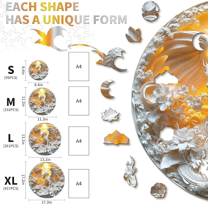 KAAYEE Wooden Puzzles for Adults, 3D Visual Fierce Dragon Wooden Jigsaw Puzzle Unique Shape Wood Puzzle Adult, 3D Effect Flat Puzzle Birthday Family Games (S-8.4 * 8.4 in-99pcs)