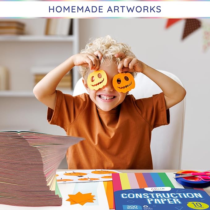 Alitte Construction Paper Assorted Colors - (300 Sheets, 9x12), Craft Paper, 10 Bright Colors - Bulk Pack Arts & Crafts Projects - Colored Paper For Preschool, Home, And Classroom Supplies