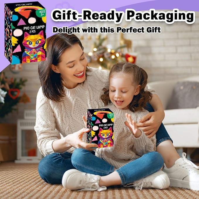 FUNZBO 2pcs Paint Your Own Cat Lamp - Arts and Crafts Supplies Kitten Painting Kits for Kids Teens Adults, DIY Night Light Toy for Toddlers Girls Boys Ages 3 4 5 6 7 8 9 10 11 12 13 + Birthday Gifts