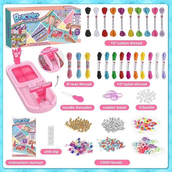 Arts and Crafts for Kids Ages 8-12,Friendship Bracelet Making Kit for Girl,DIY Arts and Crafts Maker for Kids,Jewelry Making Kit Christmas Gifts for Ages 6 7 8 9 10 11 12 Year Old (Rose)