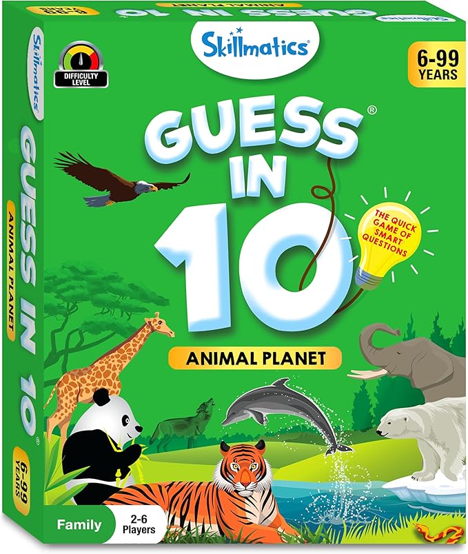 Skillmatics Guess in 10 Animal Planet, Card Game, Perfect for Boys, Girls, Kids, Teens, Adults Who Love Animals, Trivia Games, Travel Games, Gifts for Ages 6, 7, 8, 9, 10, and Up