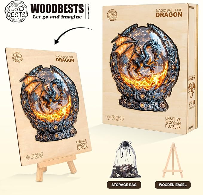 WOODBESTS Wooden Puzzles for Adults, Magic Ball Fire Dragon Wood Puzzles Adult(245 Pieces, L, 13.4 * 12.3in), Unique Shape Wooden Animal Jigsaw Puzzles, Birthday Gifts for Adults Family Game