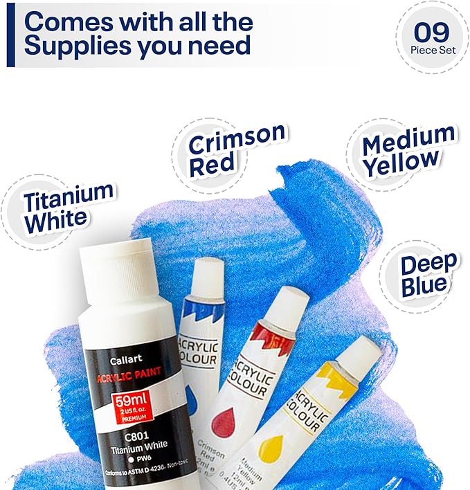 Painting4Real DIY Painting Class Kit for Adults with Video Tutorials: Learn to Paint Vegas Sign – How to Paint with Acrylics – Painting & Art Supplies – 9 Piece Acrylic Paint Set