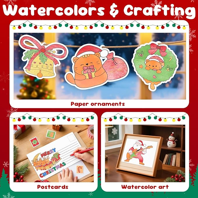 Christmas Paint with Water Coloring Books for Kids, Xmas Season Watercolor Painting Kit Painting Activity for Kids Ages 3-5 4-8, Mess Free Arts Crafts Drawing Gift Toy for Boy Girl