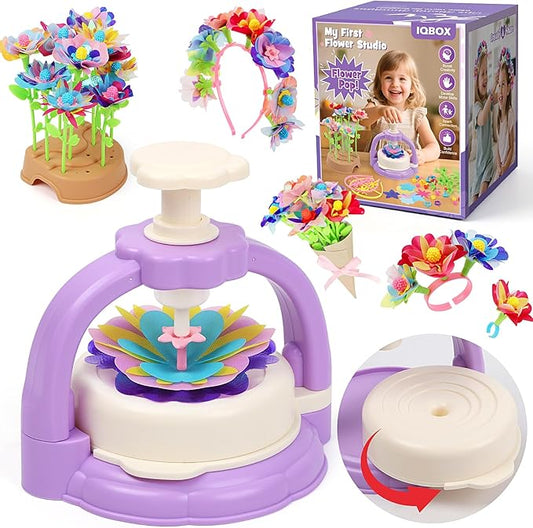 IQBOX. Fabric Flower Bouquet Kit Toys for Kids 4 5 6 7 8 Year Old – Build Your Own Flower Market, Open-Ended STEM DIY Craft Kits for Girls – Creative Birthday Gifts, Perfect for Preschool