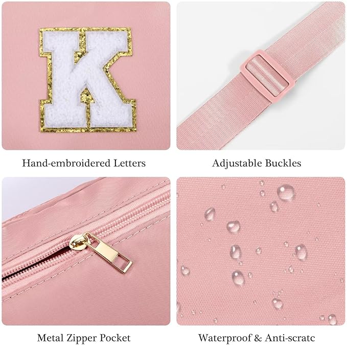 YOOLIFE Initial Belt Bag - Women's Crossbody Bags - Pink Letter Monogrammed Everywhere Belt Bag