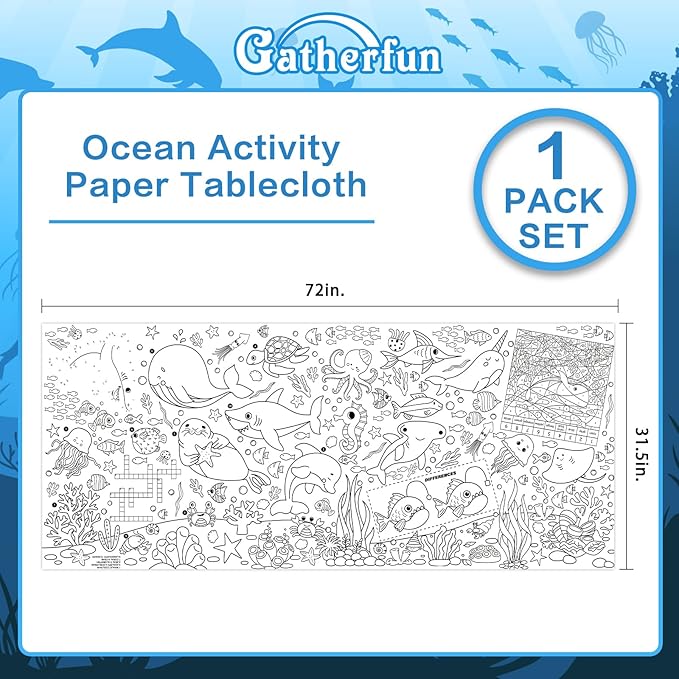 Gatherfun Under The Sea Party Giant Coloring Poster - 31.5x 72 Inches - Versatile Classroom Wall Décor & Birthday Activity - Sea Animal Poster or Table Cover for School Parties and Special Events