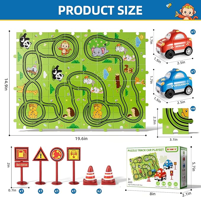Bennol Toddler Toys Gifts for 2 3 4 5 Year Old Boys, 56 Jigsaw Puzzle Race Track Car Set for Kids Toddlers 1-3 2-4 3-5 4-6, Puzzle Tracks Car Toys Gifts for 2 3 4 5 Year Old Boys Kids