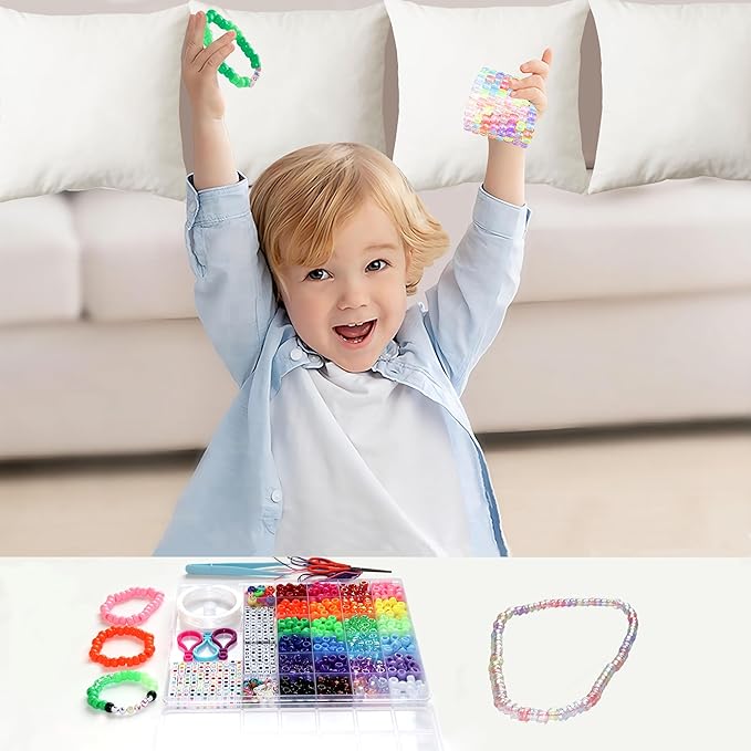 LIS HEGENSA 28 Color DIY Crafts Gifts for Girls Beading Kits, 1200PCS Pony Beads Bracelet Making Kits with Decorative Beads and Charms, Craft Supplies for Children, Adults, Girls