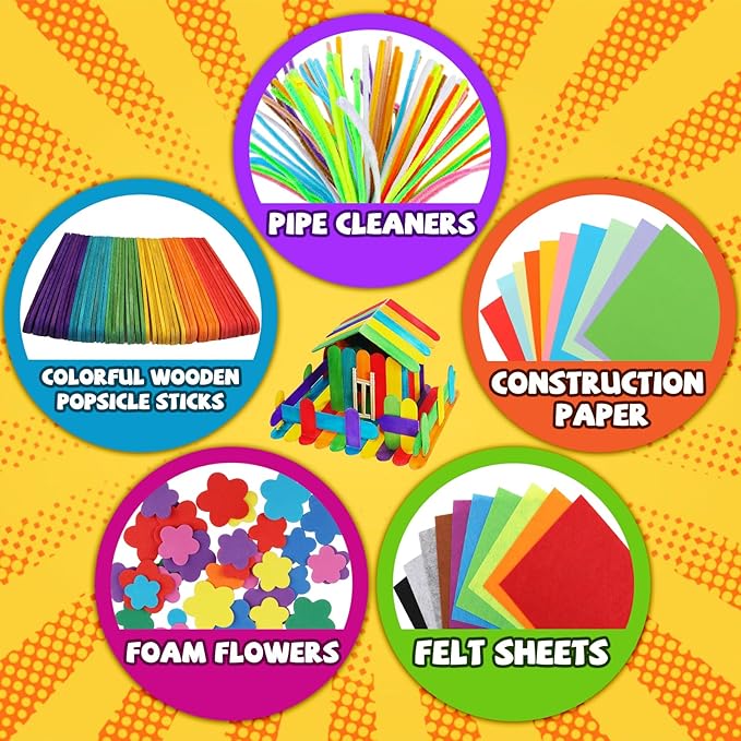 DOITEM Pipe Cleaners Craft Supplies, 1800Pcs Arts and Crafts Supplies DIY School Craft Project Including Pipe Cleaner Pom Poms Craft Kits for Kids Over 8 Years Old