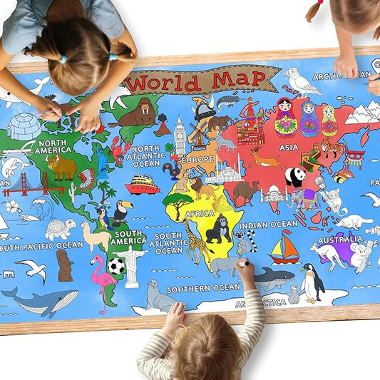 Gatherfun World Map Giant Coloring Poster - 31.5x 72 Inches - Versatile Classroom Wall Décor & Birthday Activity - World Map Poster or Table Cover for School Parties and Special Events