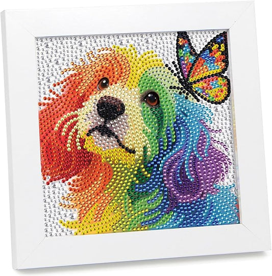 geesfayan Diamond Art Kits for Kids Ages 8-12,6 Inch DIY Gem Art Painting with 7 Inch Frame, Complete Starter Kit for Beginners, Creative Arts & Crafts Gift for Girls & Boys (Butterfly Dog)