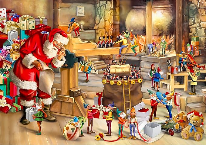 WOODEN.CITY 1000 Piece Wooden Jigsaw Puzzle Santa’s Workshop - Advanced Christmas Wooden Jigsaw Puzzles For Adults - Retro Nostalgia Wood Puzzles With Unique Pieces & Unusual Shapes 21.25 in x 15.5 in