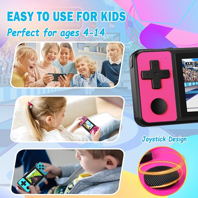 Beico 32 Bit Kids Handheld Games Preloaded 139 Video Games,Portable Electronic Toys with 3.0" IPS Screen Rechargeable Battery,Gaming System Birthday Gifts for Boys Girls Ages 4-12 (Rose-Red)