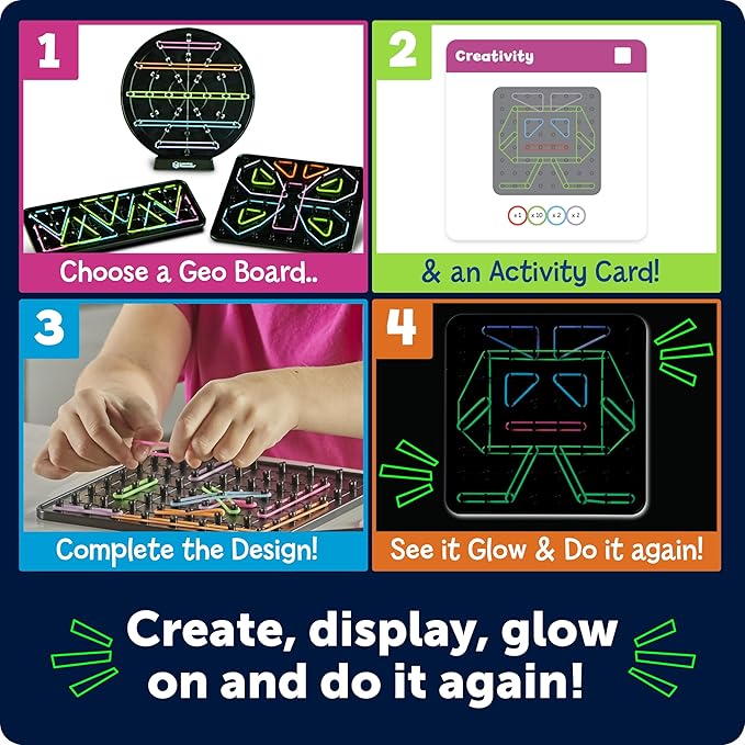 Learning Resources STEM Explorers Geo-Glow Art Kit, Glow in The Dark Toys, Kids Art Display, Kids Building Toys, Homeschool, Arts and Crafts Toys, Fine Motor Skills