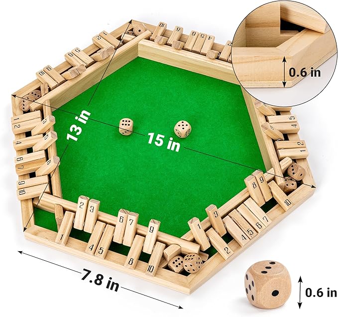 ropoda Shut The Box Game, Upgraded 1-6 Player Wooden Board Games for Adult and Kids, Shut The Box Dice Game -Addition Training, Fun for Family Game Night