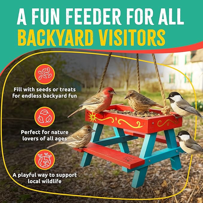 Picnic Table Feeder for Squirrels - DIY Woodworking Project for Kids and Families, Includes Tools, Screws, and Paint Set, Sustainable FSC-Certified Wood, Ages 6+
