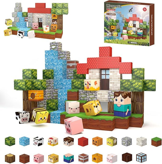 Magnetic Building Blocks - 100 Pieces Magnetic Building Blocks, Kids STEM Game Toys, Gifts for Boys and Girls Ages 3+, Set for Sensory Toys in The Classroom Educational & Learning for Ages