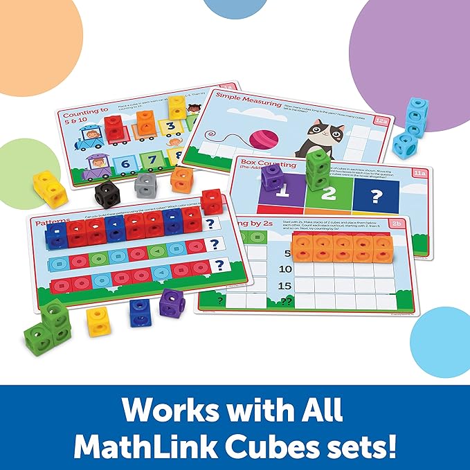 Learning Resources MathLink Cubes Preschool Math Activity Set - Classroom Must Haves, Teacher School Supplies, Toddler Montessori Toys,Building Blocks, Math Manipulatives, Homeschool Games