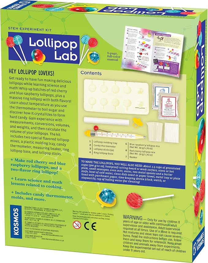 Thames & Kosmos Lollipop Lab | STEM Experiment & Activity Kit | Make Yummy Red Cherry and Blue Raspberry Lollipops & Ring Lollipops! | Explore Chemistry & Math | Includes Real Candy Thermometer
