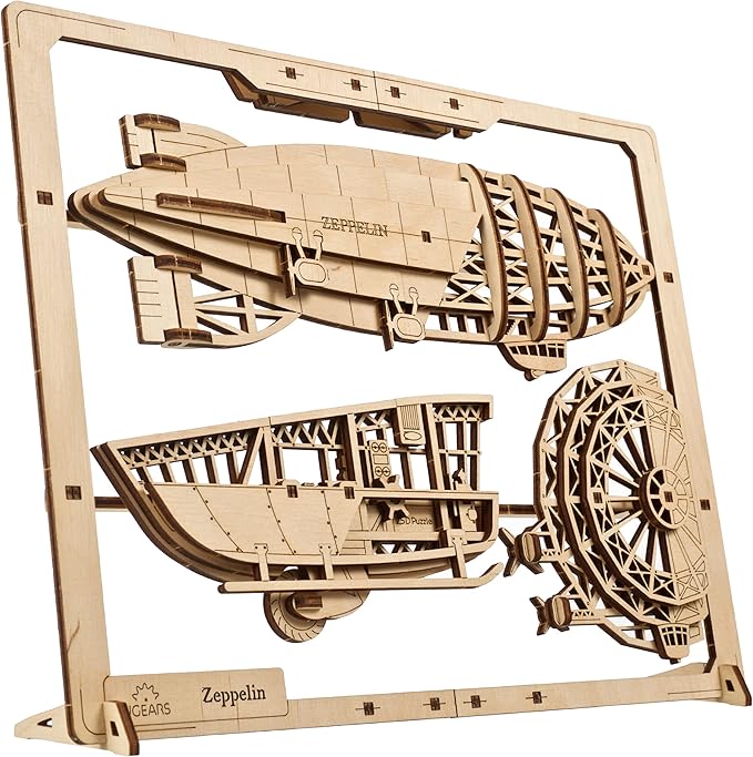 UGEARS 2.5D Framed Zeppelin - Classic Aircraft Wood Model Kit with Movable Propellers & Stabilizers - Airship Wooden Puzzle Model Kits for Adults - Home and Office Decor
