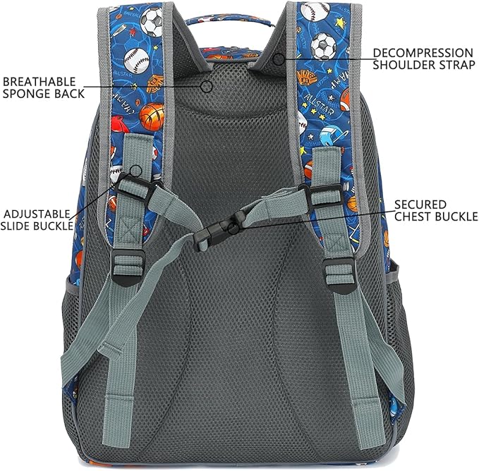 FlowFly Kids Backpack for Toddler Boys Girls, Simple Lightweight Bookbag for Daycare Kindergarten Elementary School Travel, Small Modern Bag (Large), Football