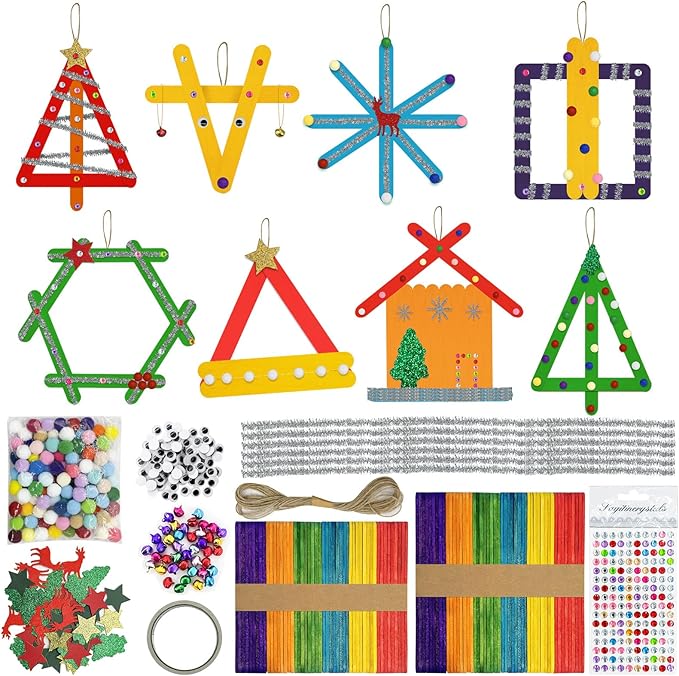 Cinrobiye Christmas Snowman DIY Craft Kit Craft Stick Christmas Tree Hanging Ornaments Hanging for Winter Christmas Party Favor Children Fun Home Classroom Activities Project