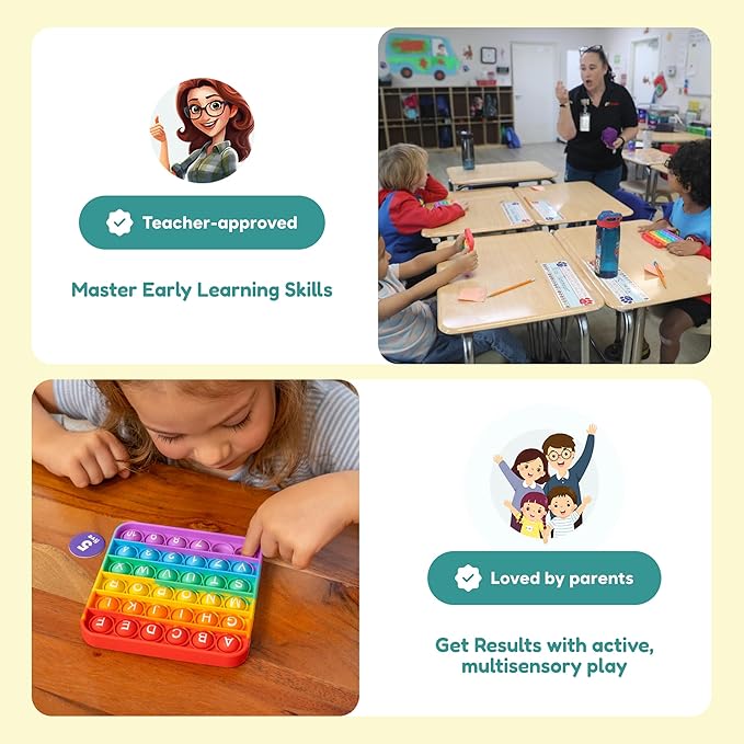 The Fidget Game ABC Bingo, Games for Kids - Six Educational Alphabet Bingo Popping Mats for Preschool, Toddlers, Kindergarten - Learning Activities for 2-6 Players 3+ Years