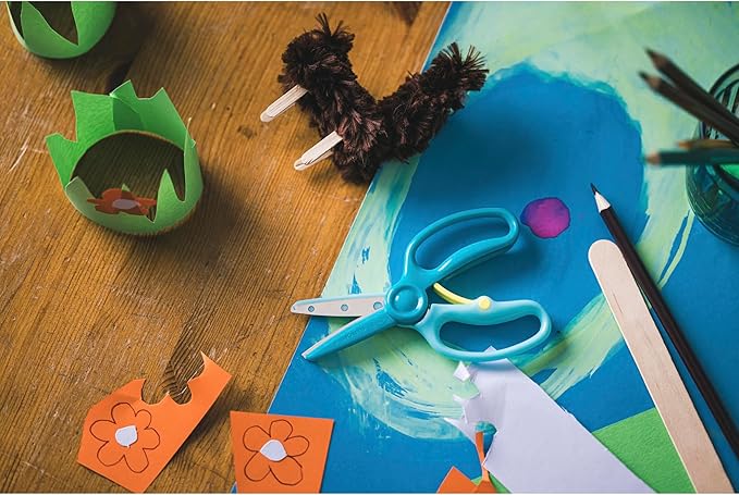 Fiskars Training Scissors for Preschoolers Ages 3+, Small Kids Safety Scissors with Training Lever, Easy to Use, Preschooler Art Supplies, Back To School, Turquoise