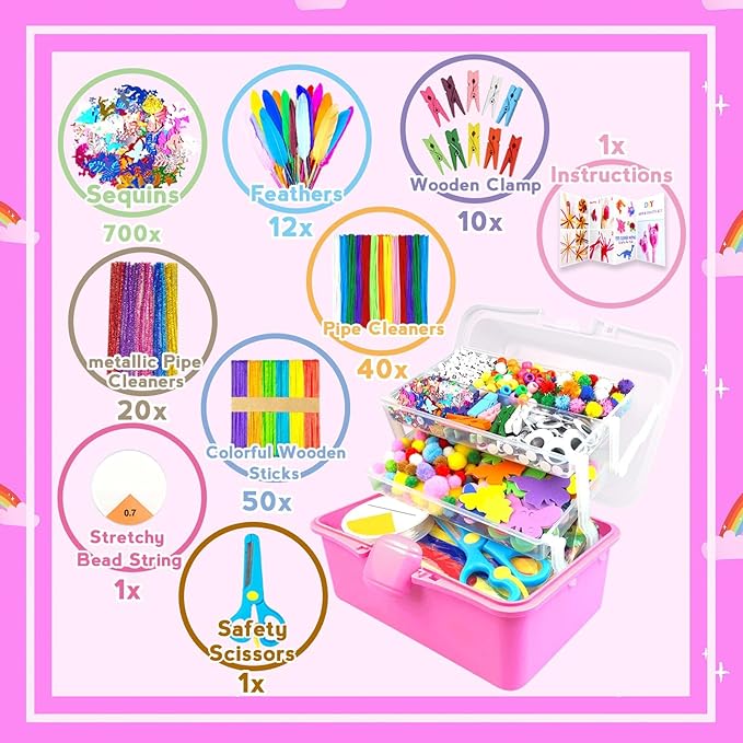 ZEIZHUBN Arts and Crafts Supplies for Kids Crafts Kit with Pipe Cleaners DIY Crafts for Kids Art School Supplies Materials All in Crafting Box Craft Supply Set Gifts for Kid Girls Boys Age 4-8, 8-12