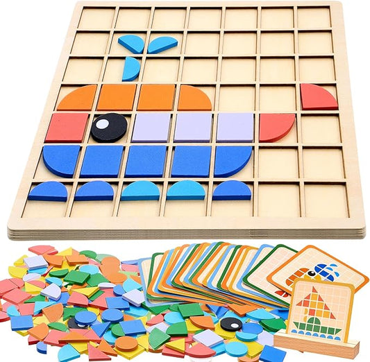 Soulchen 130 Pcs Wooden Matching Puzzle for Elderly Dementia, Colorful Shape Memory Building Blocks, Occupational Therapy Activities for Alzheimers Patients, Senior Care Gift Nursing Home Thanksgiving