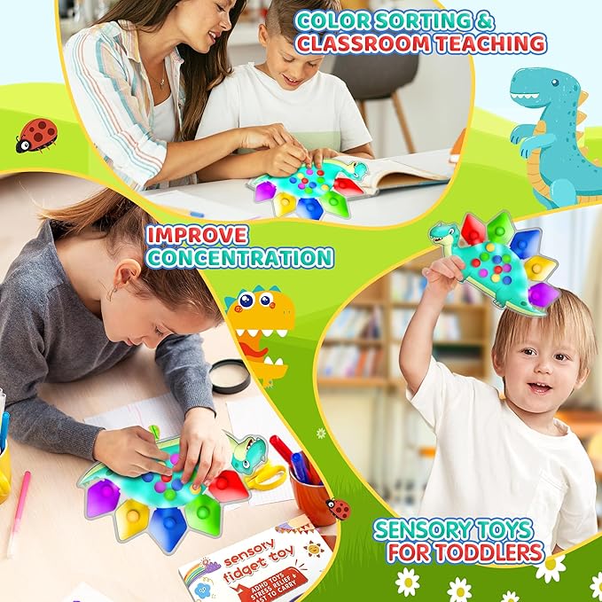 Dinosaur Color Sorting Sensory Toy for Toddler Activities Fine Motor Matching Game Roadtrip Travel Essential Autism Fidget for Preschool Classroom Christmas Stocking Stuffers Gift for Kid 3-5 Year Old