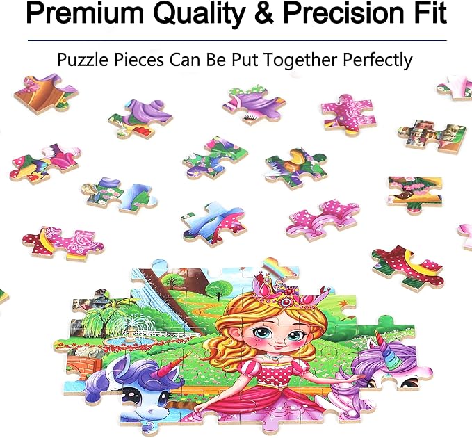 Princess and Unicorns Puzzles for Kids Ages 4-8, 100 Pieces Jigsaw Puzzles for Kids Ages 3-5 Puzzle for Girls and Boys Learning Educational Puzzles Toys in a Metal Box