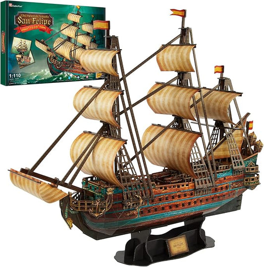 CubicFun 843659803 Boat San Felipe 1960, Spanish Ship, 3D Puzzle, Model Kit for Adults and Children, 248 Pieces, 240 min Assembly, Le
