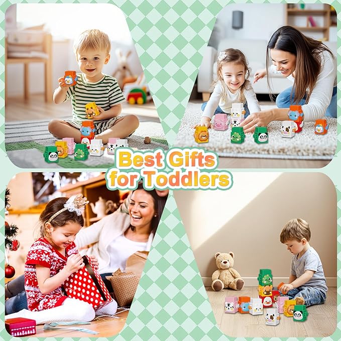 6 PCS Stacking Toys Set for Toddlers 18+ Months 1 2 3 4 Years Old Boys Girls Preschool Sensory Block Toys Pressable Animals Stacking Blocks with Cute Expressions Fun Christmas Birthday Gifts for Kids
