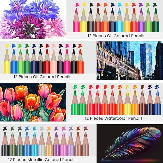 78pcs Drawing Kit Sketching Set Art Supplies with 3-Color Sketchbook Colorful Portable Case Colored Graphite Charcoal Watercolor Mettallic Pencil sketch draw gift set for Artist Adult Beginner