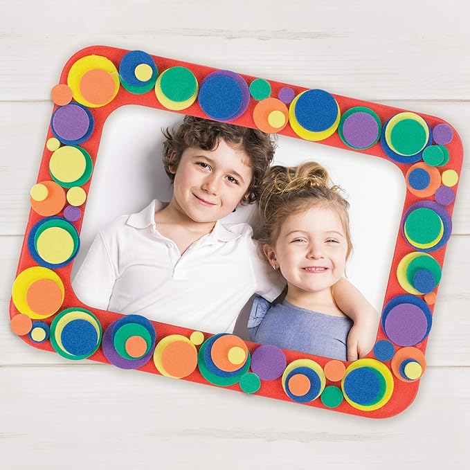 Horizon Group USA DIY Foam Picture Frame Craft Kit, 12-Pack of 4x6-Inch Colorful Picture Frames with 500+ Punch Out Stickers & Easels, Back to School Arts & Craft Activity, Perfect for Projects