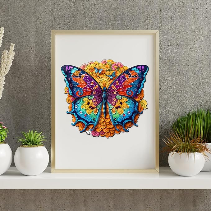 Wooden Puzzles for Adults, Unique Puzzles for Adults, Irregular Animal Shaped Wooden Jigsaw Puzzles, Creative Birthday Gift,11.8 x 9.1 inch, Butterfly