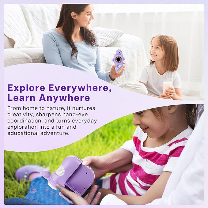 Dino Microscope for Kids, 1000x Portable Digital Microscope Camera with 2" Screen, Educational Science Kit Birthday Gifts for Kid Age 4-12, 32GB TF Card Included