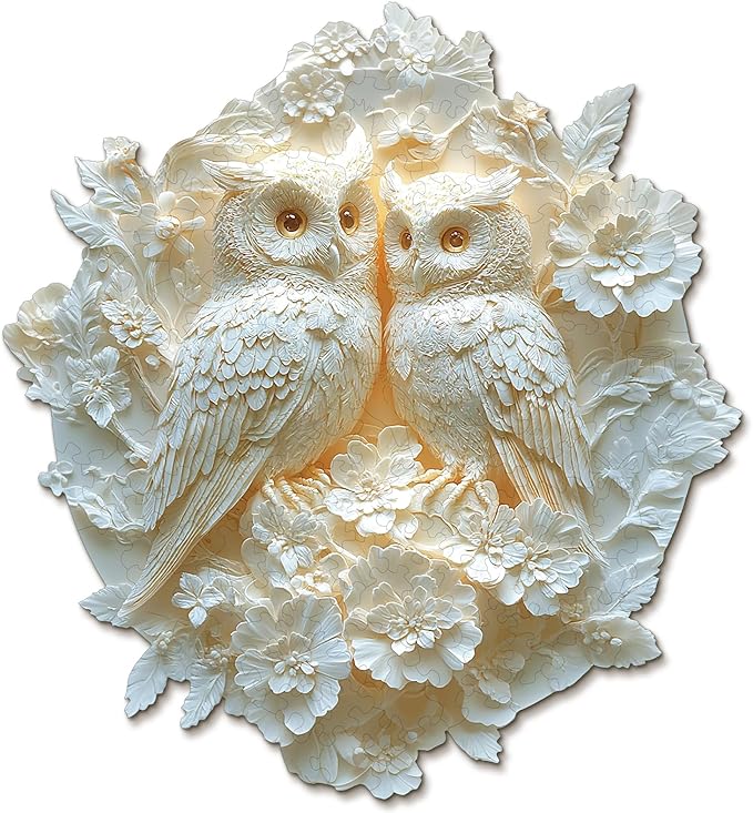 KAAYEE Wooden Puzzles for Adults, Couple Owl Wooden Jigsaw Puzzle Unique Shape Wood Puzzle Adult, 3D Visual Effect Flat Puzzle Birthday Family Games (M-11.4 * 10.6 in-177pcs)