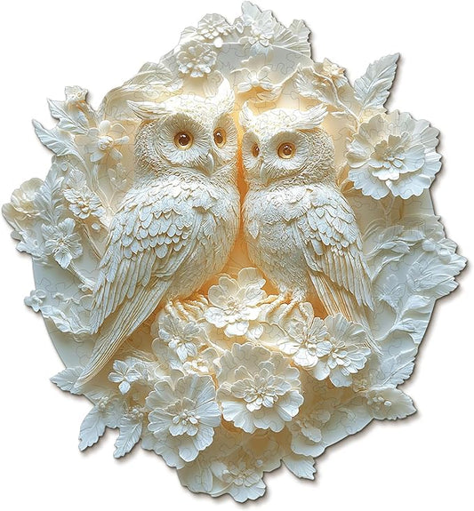 KAAYEE Wooden Puzzles for Adults, Couple Owl Wooden Jigsaw Puzzle Unique Shape Wood Puzzle Adult, 3D Visual Effect Flat Puzzle Birthday Family Games (M-11.4 * 10.6 in-177pcs)