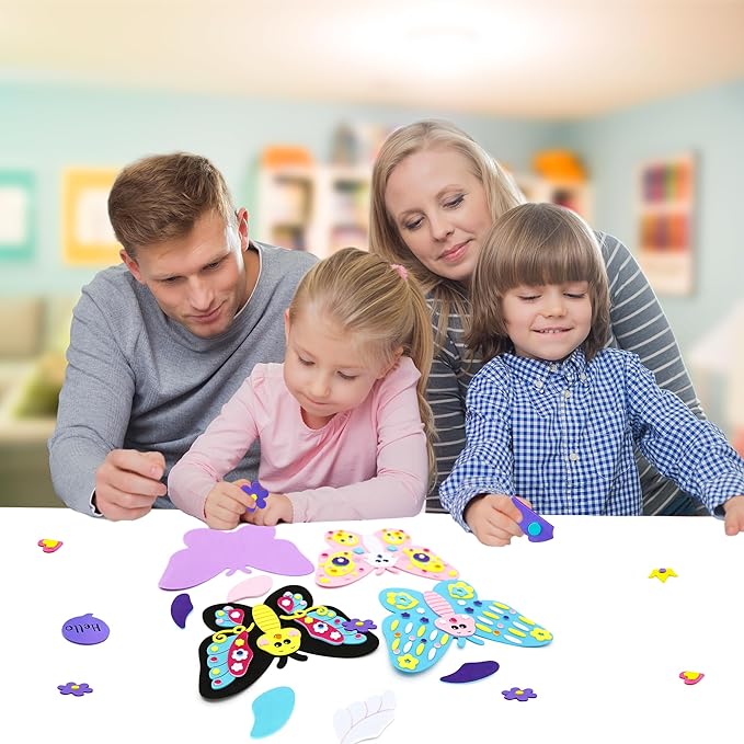 VKPI 4 Butterflies Foam Art Crafts Gift Kit, Creative Make Your Own Butterflies, Cartoon Paper Craft Projects for Kids Ages 4+ Toddler, Preschool Learning Toy for Birthday Party Favor Supplies