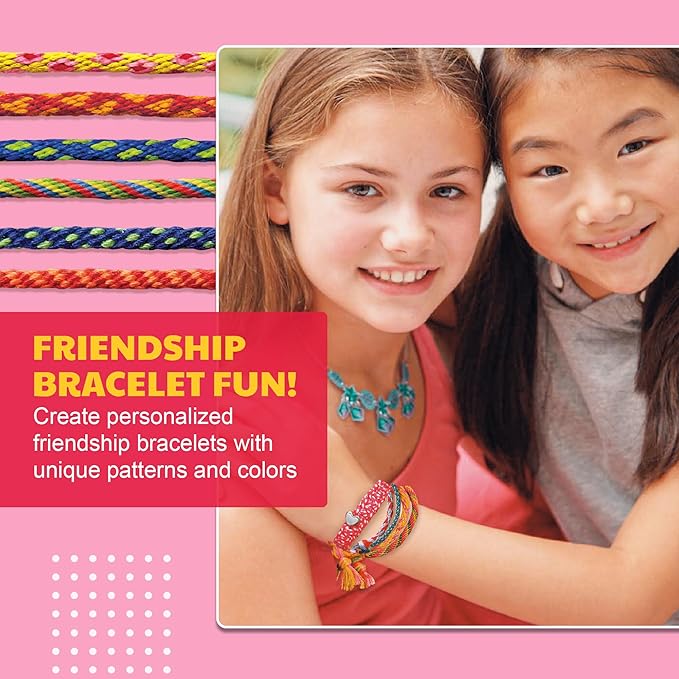 KidzMaker - Friendship Bracelets - DIY Craft Kit for Kids - Create Unique Friendship Bracelet Making KIT with Various Designs and Styles - Includes Braiding Tools, Threads, and Beads for Bracelets