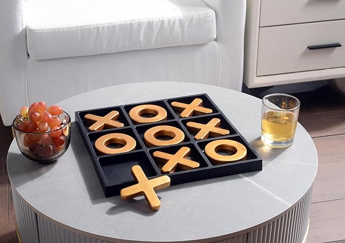 Classic Tic Tac Toe Game, Strategy and Fun Games for Kids, Tabletop Board Games, Party Favours for Kids,Golden Tic-Tac-Toe Board Temperament Home Décor,Gold