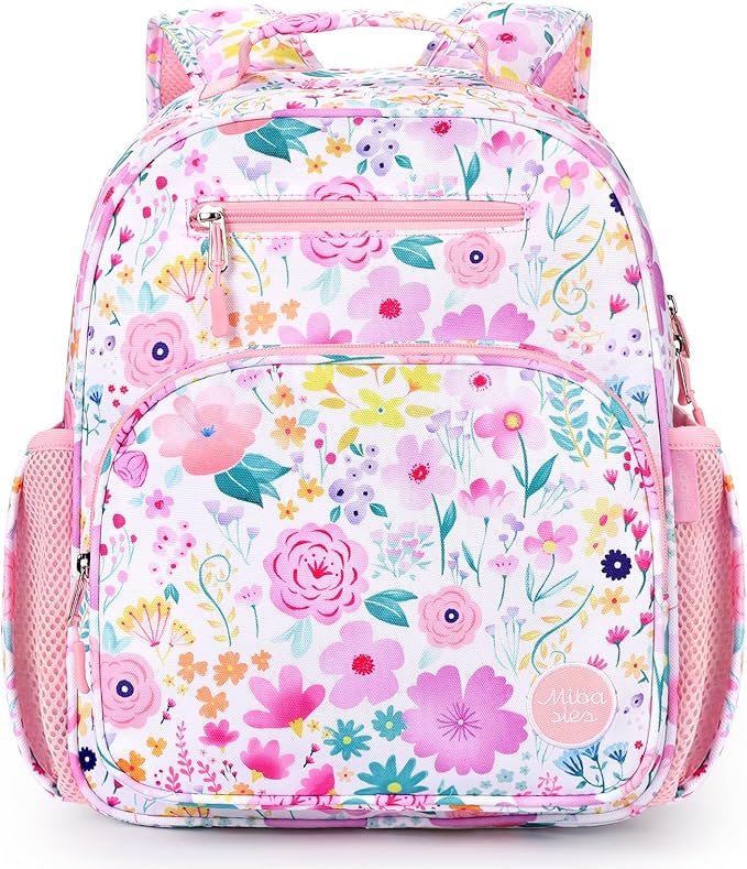 mibasies Kids Backpack for Girls: Girls Backpack 5-8 - Kindergarten Elementary School Bookbag for Girl - Flower Pink