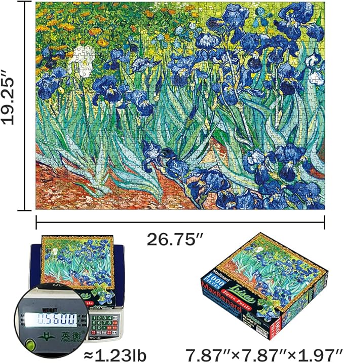 MaxRenard Game Jigsaw Puzzle 1000 Pieces for Adult Oil Painting Collection Irises by Vincent Willem Van Gogh Famous Artwork Pieces Fit Together Perfectly