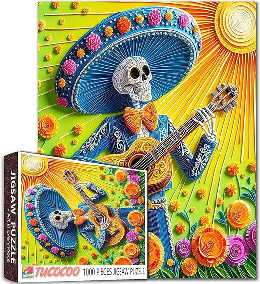 Tucocoo Skeleton Guitar 1000 Piece Puzzle for Adults, Colorful Skull Sunlight Jigsaw, Fun and Relaxing Paper Art Vibrant Puzzle for Family Game Night Stress Relief Activities Home Decor Gift