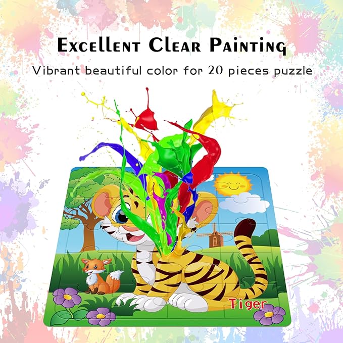 Puzzles for Kids Ages 3-5 Toddler Wooden Toys Montessori Learning Education Preschool Sets Games for Boy Girl 3 4 5+ Years Old, Pack of 6 (20 Pieces)