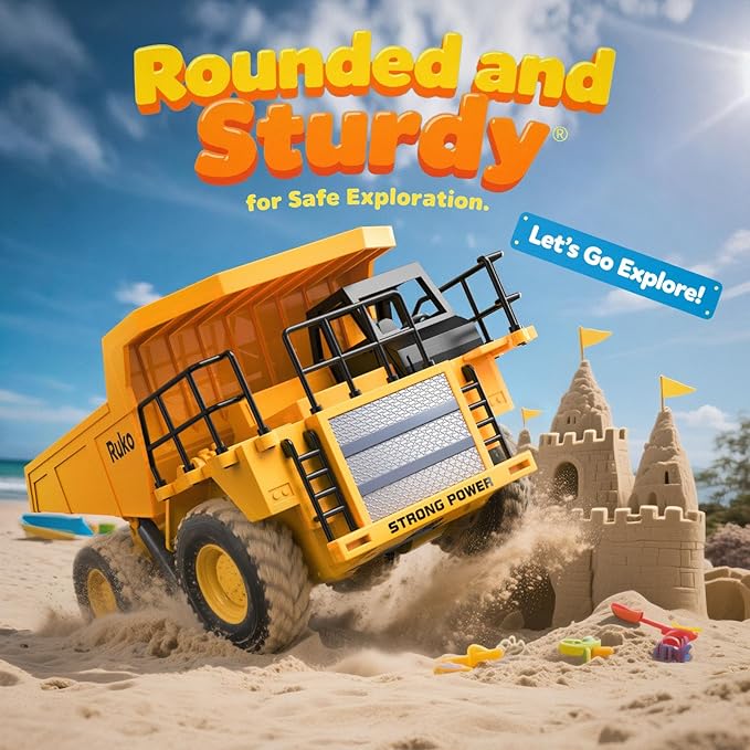 Ruko 1560 Construction Toy Set, Remote Control Dump Truck and Front Loader, 9 Channel RC Vehicles with Realistic Lights for Outdoor Sandbox Play, Gifts for Kids